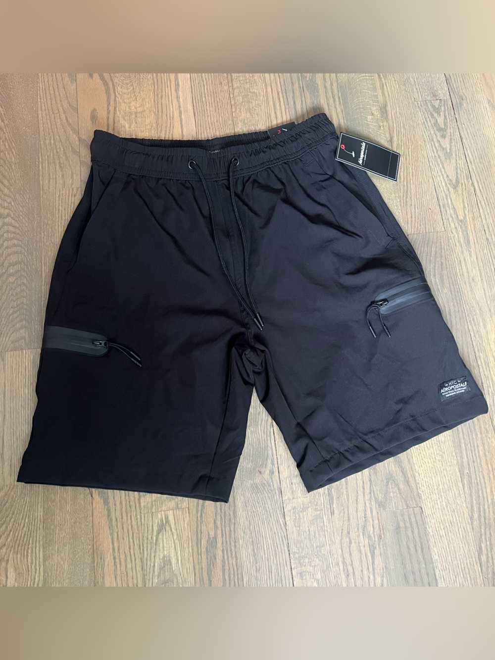 Aéropostale  Hybrid Shorts S Black Solid Elastic Waist Drawstring Pockets